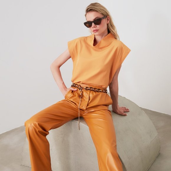 NWT Orange Looks Padded Shoulder Muscle TShirt S - Picture 2 of 5